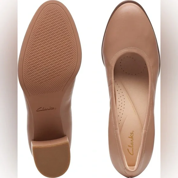 NWT Clarks Women's Freva55 Court Praline Color Leather Pumps 10M - Picture 3 of 15